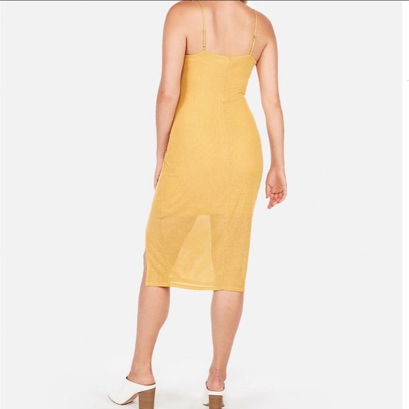 Express Ribbed Twist Front Sheer Midi Dress XL - Picture 2 of 2